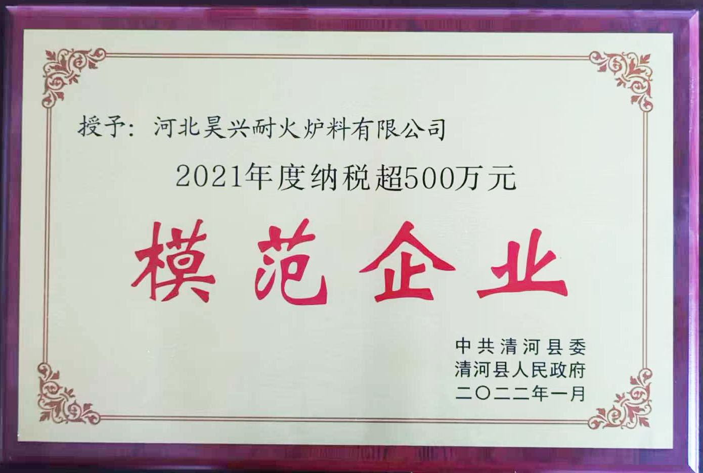 2021年納稅超500萬元模范企業